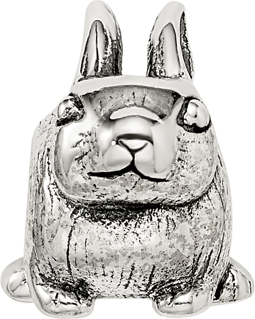 Sterling Silver 925 Antiqued Bunny Bead with Solid Casted Design