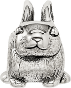 Sterling Silver 925 Antiqued Bunny Bead with Solid Casted Design