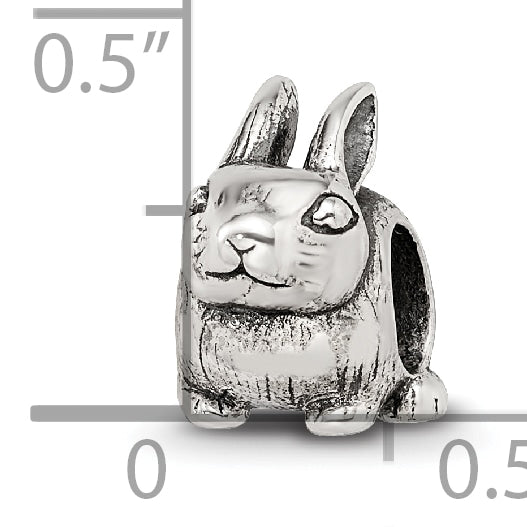 Sterling Silver 925 Antiqued Bunny Bead with Solid Casted Design