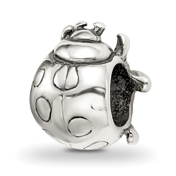 Sterling Silver 925 Ladybug Bead with Antiqued Finish Solid Cast