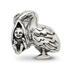 Sterling Silver 925 Antiqued Stork Bead Elegant Themed Solid Design