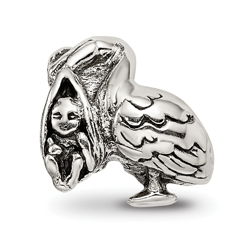 Sterling Silver 925 Antiqued Stork Bead Elegant Themed Solid Design
