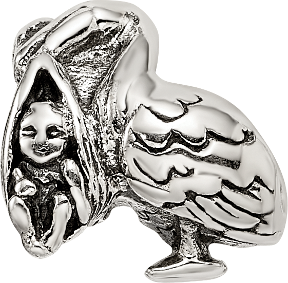 Sterling Silver 925 Antiqued Stork Bead Elegant Themed Solid Design