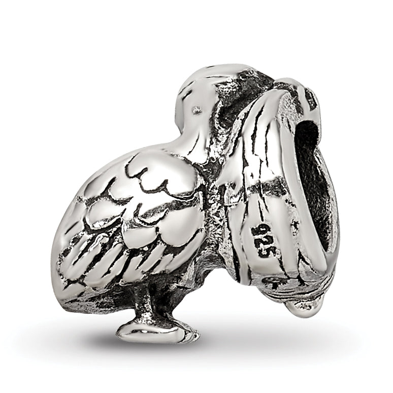 Sterling Silver 925 Antiqued Stork Bead Elegant Themed Solid Design