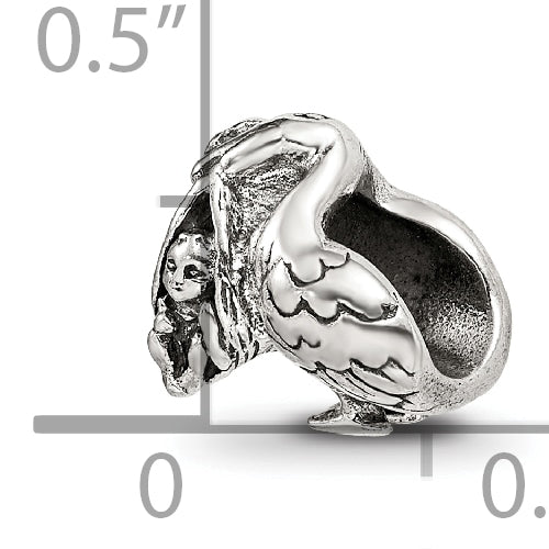 Sterling Silver 925 Antiqued Stork Bead Elegant Themed Solid Design