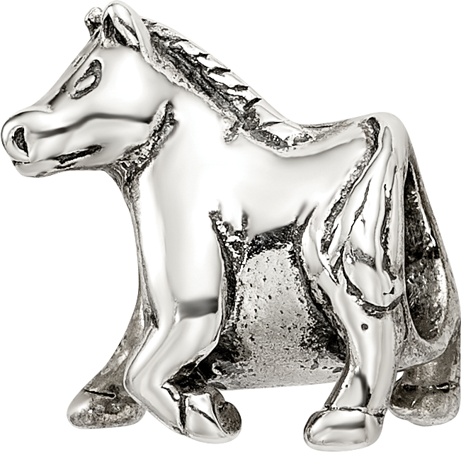 Sterling Silver 925 Horse Bead with Antiqued Finish Solid Design