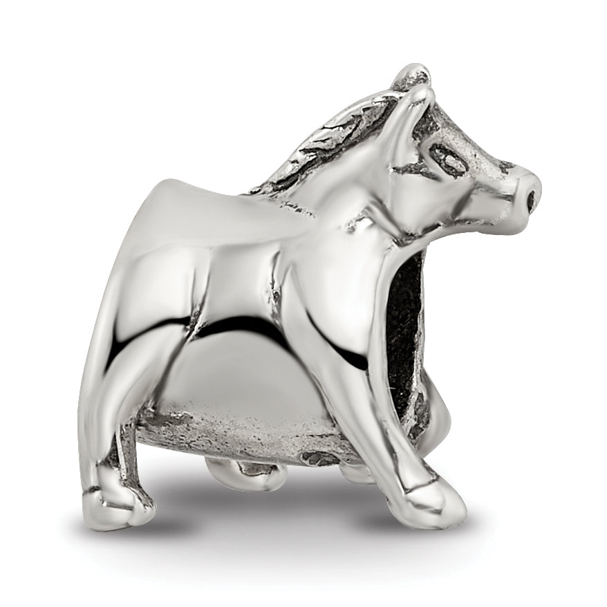 Sterling Silver 925 Horse Bead with Antiqued Finish Solid Design