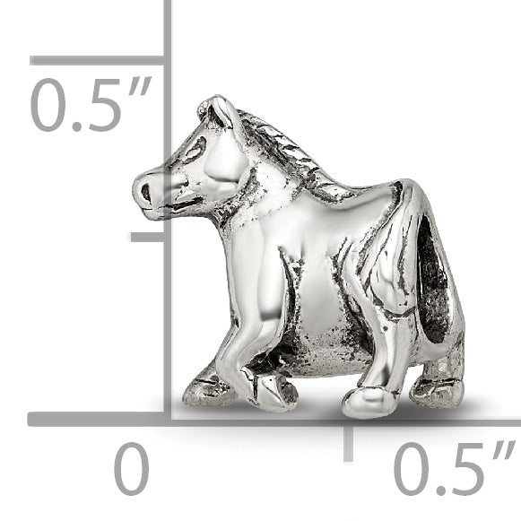 Sterling Silver 925 Horse Bead with Antiqued Finish Solid Design