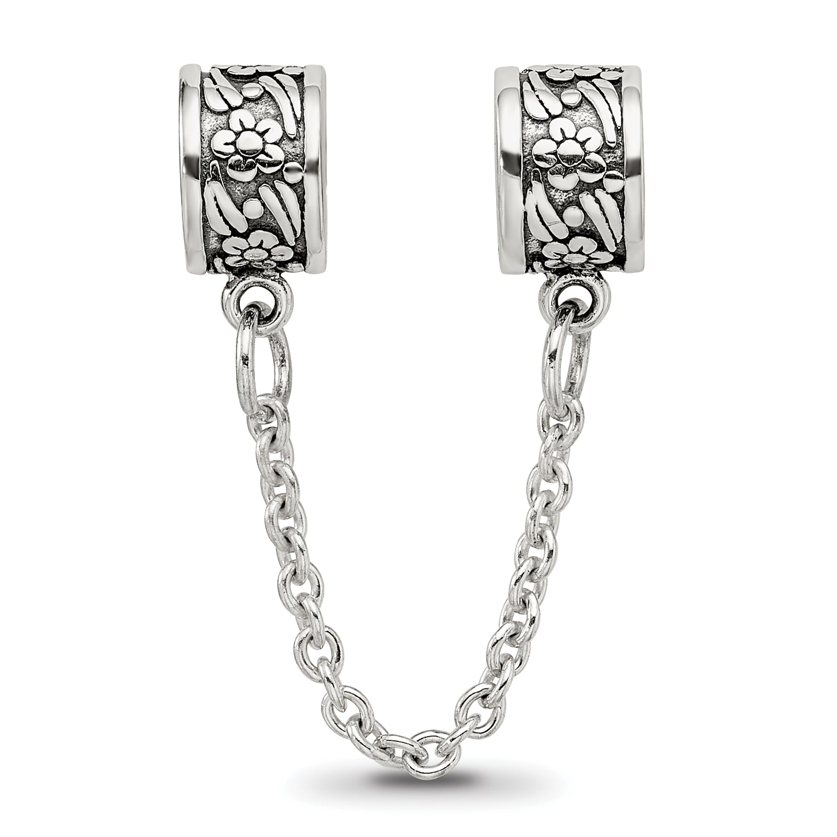 Sterling Silver 925 Floral Themed Bead with Antiqued Finish Solid Design