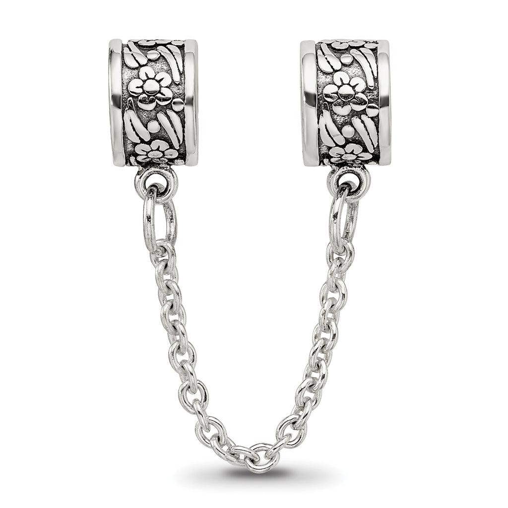 Sterling Silver 925 Floral Themed Bead with Antiqued Finish Solid Design