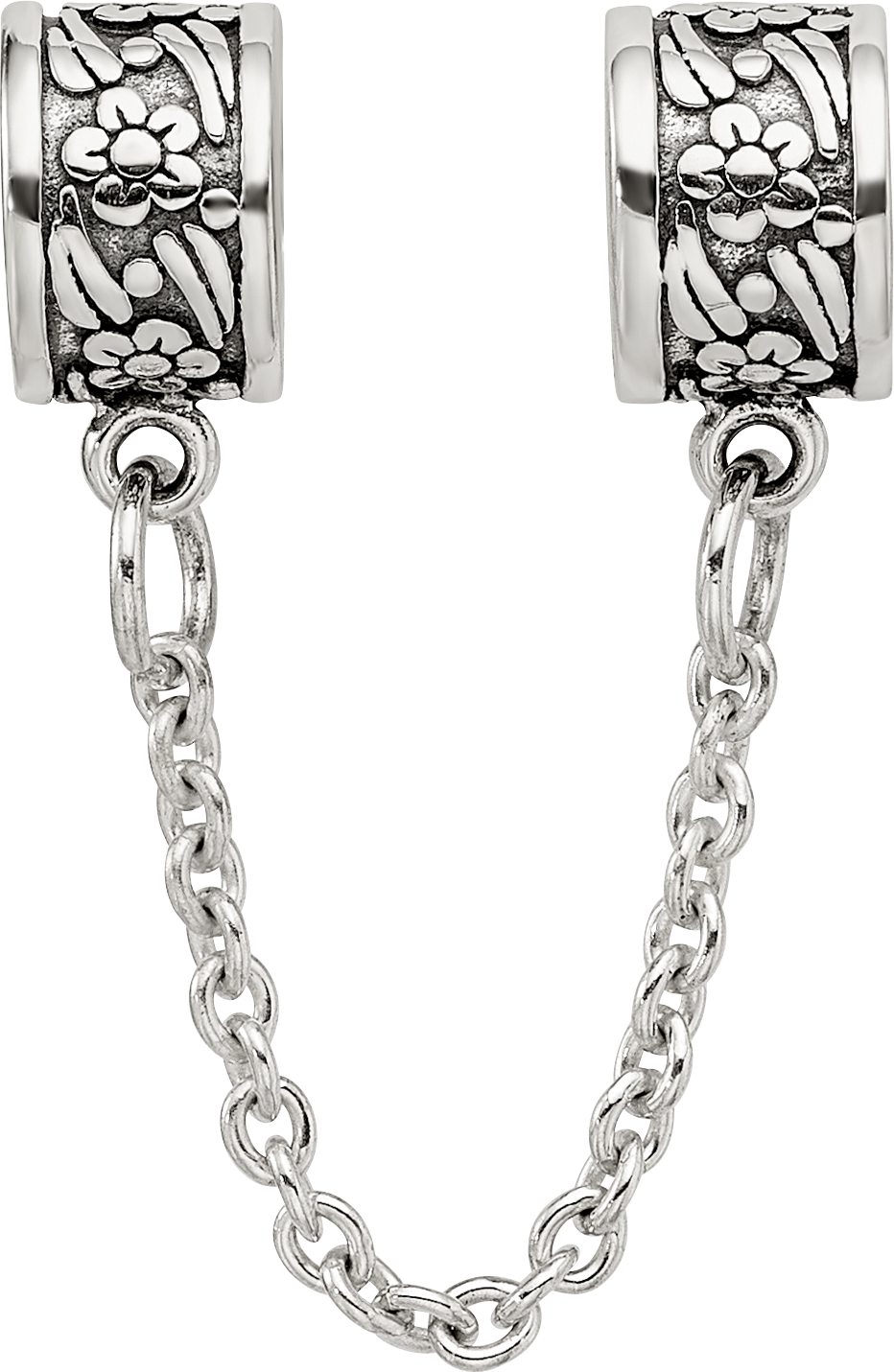 Sterling Silver 925 Floral Themed Bead with Antiqued Finish Solid Design