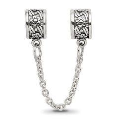 Sterling Silver 925 Floral Themed Bead with Antiqued Finish Solid Design
