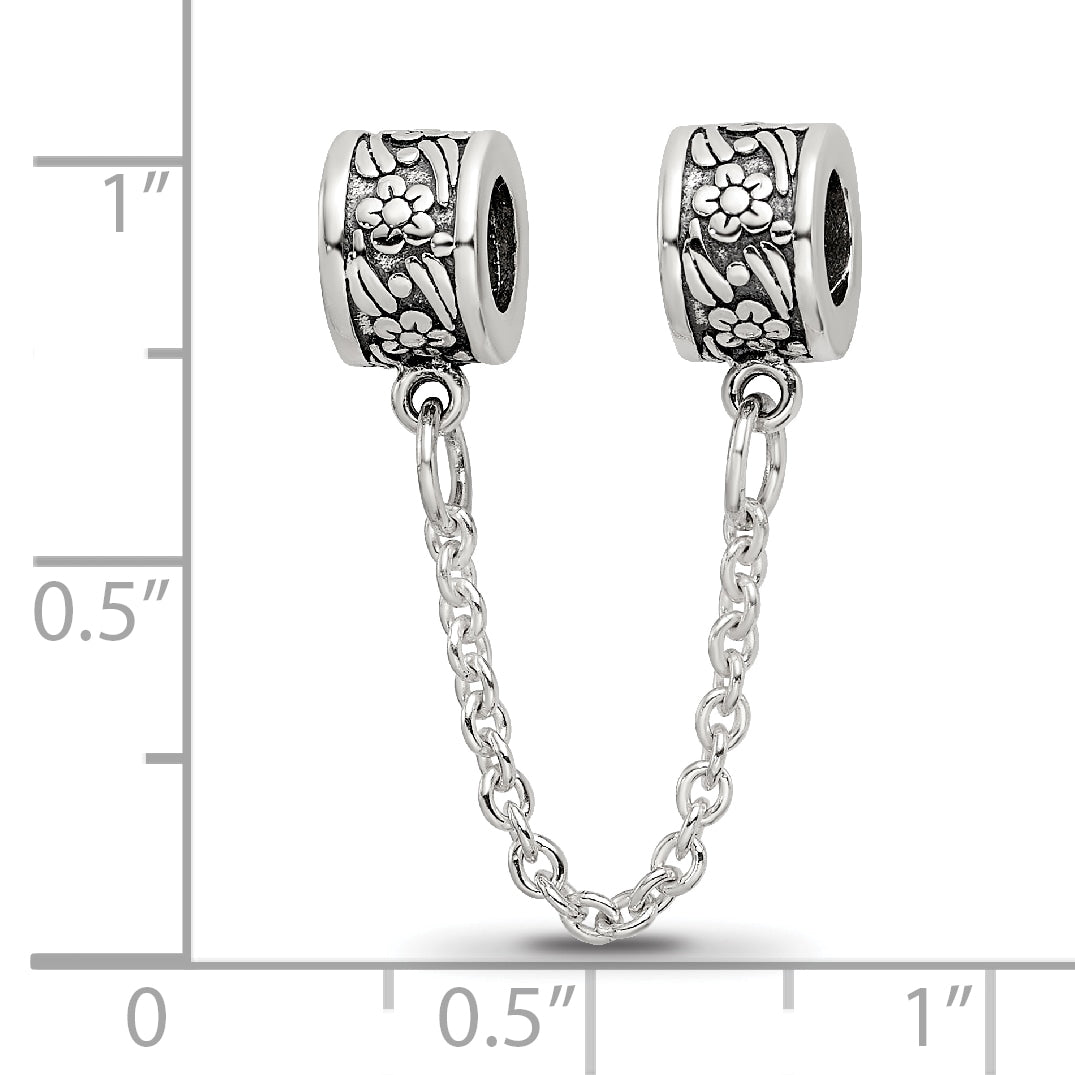 Sterling Silver 925 Floral Themed Bead with Antiqued Finish Solid Design