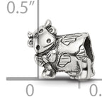 Sterling Silver 925 Kids Cow Bead with Bow Antiqued Finish Solid Design
