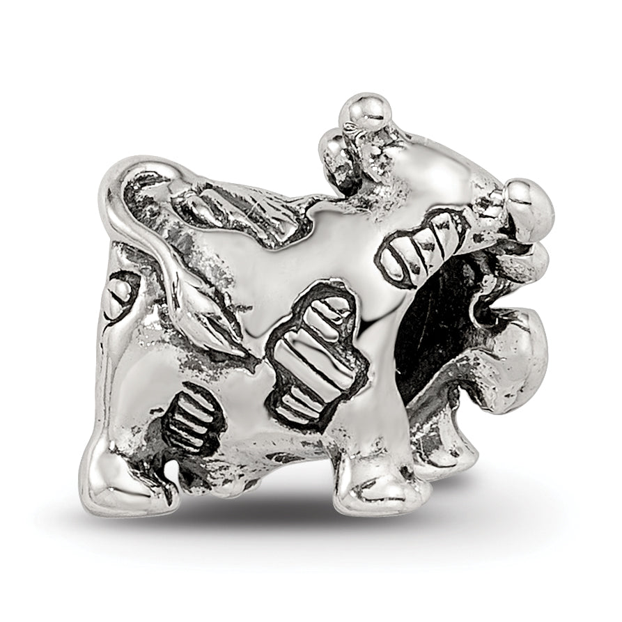 Sterling Silver 925 Dairy Cow Bead with Antiqued Finish Solid Charm