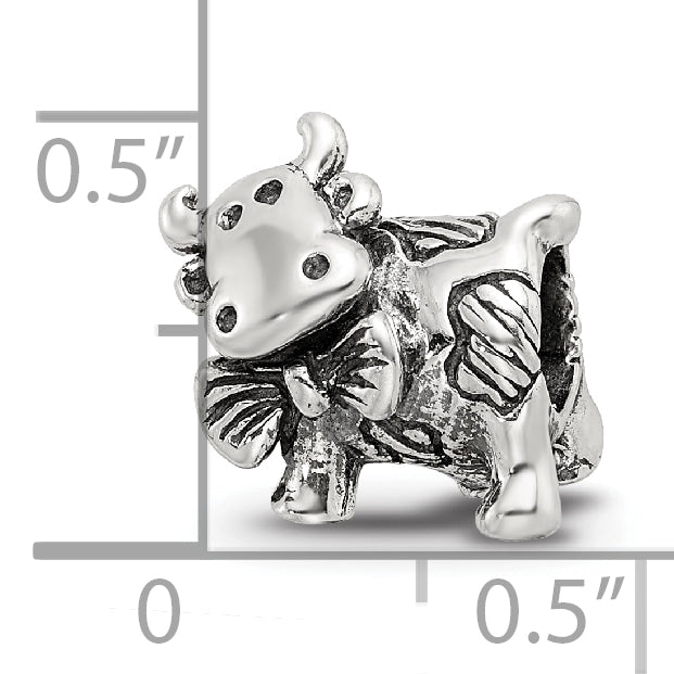 Sterling Silver 925 Dairy Cow Bead with Antiqued Finish Solid Charm