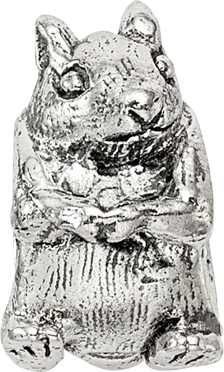 Sterling Silver 925 Squirrel Bead with Antiqued Finish Solid Cast Design