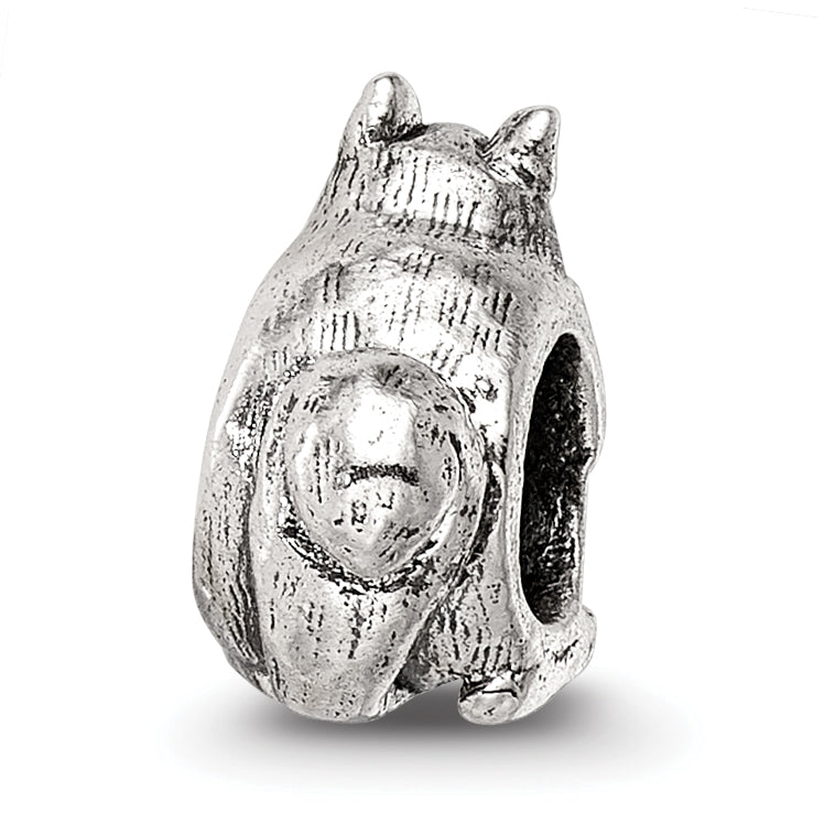 Sterling Silver 925 Squirrel Bead with Antiqued Finish Solid Cast Design