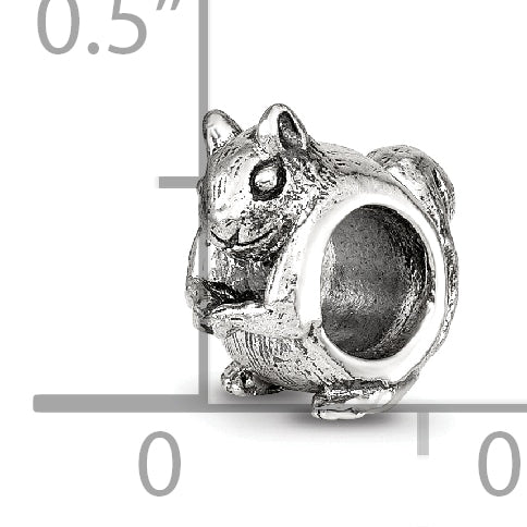 Sterling Silver 925 Squirrel Bead with Antiqued Finish Solid Cast Design