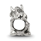 Sterling Silver 925 Kids Cow Bead with Bell Antiqued Finish