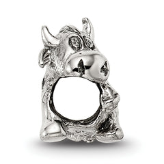 Sterling Silver 925 Kids Cow Bead with Bell Antiqued Finish