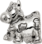 Sterling Silver 925 Kids Cow Bead with Bell Antiqued Finish
