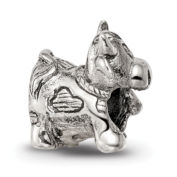 Sterling Silver 925 Kids Cow Bead with Bell Antiqued Finish