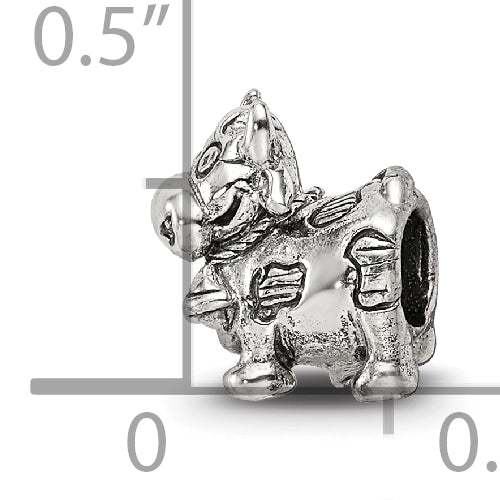 Sterling Silver 925 Kids Cow Bead with Bell Antiqued Finish