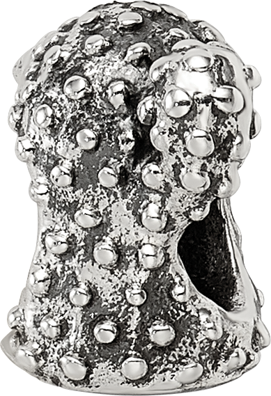 Sterling Silver 925 Antiqued Cactus Bead with Solid Cast Design