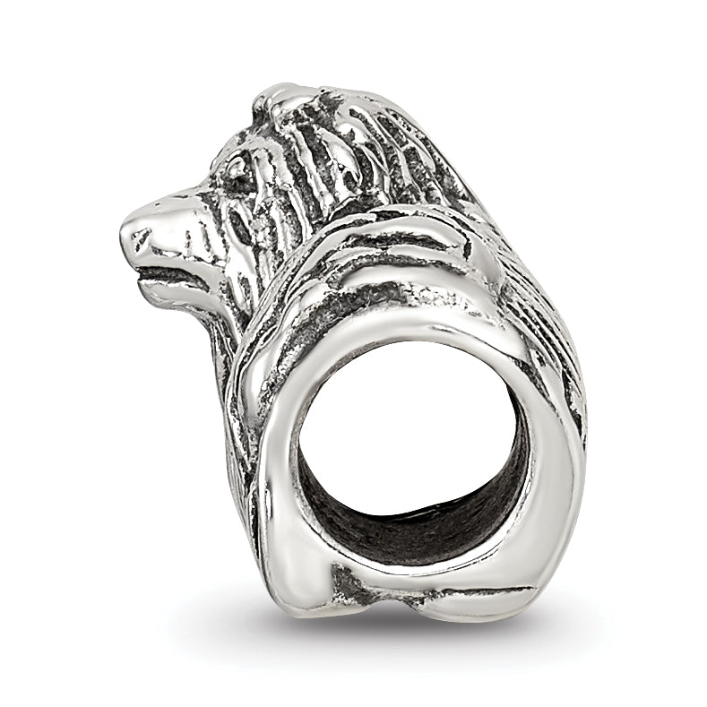 Sterling Silver 925 Yorkshire Terrier Bead with Antiqued Finish Solid Cast