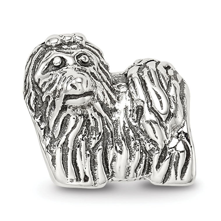 Sterling Silver 925 Yorkshire Terrier Bead with Antiqued Finish Solid Cast