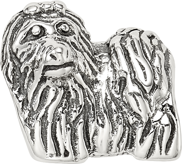 Sterling Silver 925 Yorkshire Terrier Bead with Antiqued Finish Solid Cast