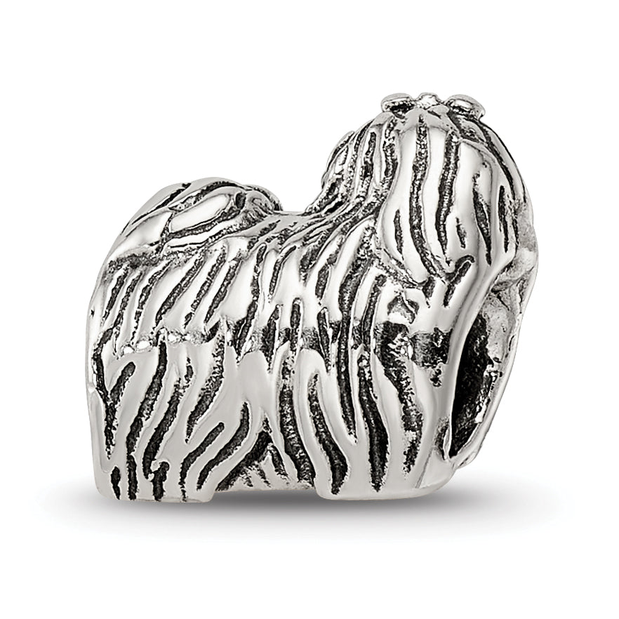 Sterling Silver 925 Yorkshire Terrier Bead with Antiqued Finish Solid Cast