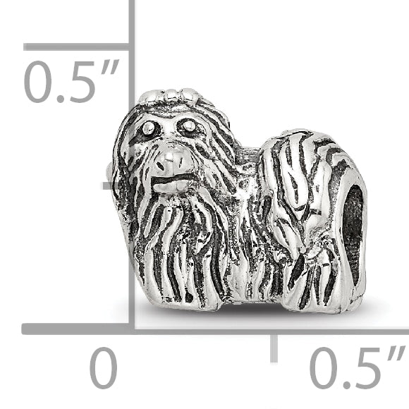 Sterling Silver 925 Yorkshire Terrier Bead with Antiqued Finish Solid Cast