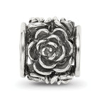 Sterling Silver 925 Antiqued Bali Bead with Rose Design Solid Cast