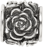 Sterling Silver 925 Antiqued Bali Bead with Rose Design Solid Cast
