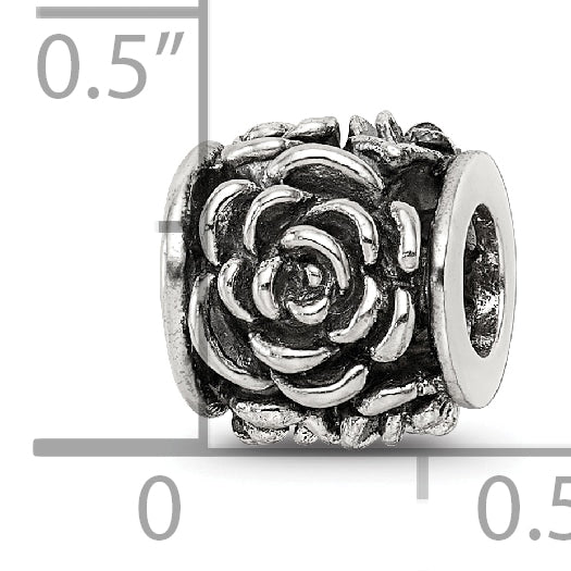 Sterling Silver 925 Antiqued Bali Bead with Rose Design Solid Cast