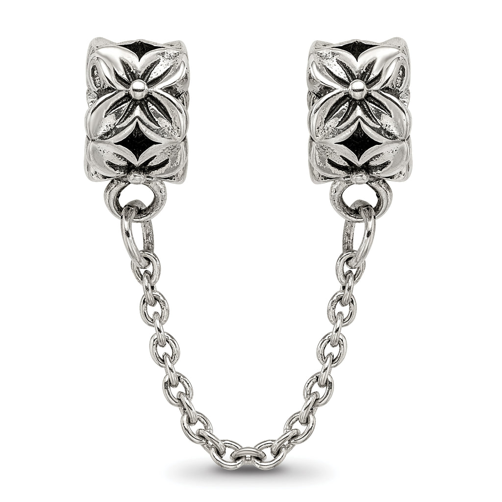 Sterling Silver 925 Floral Themed Bead with Antiqued Finish Solid Design