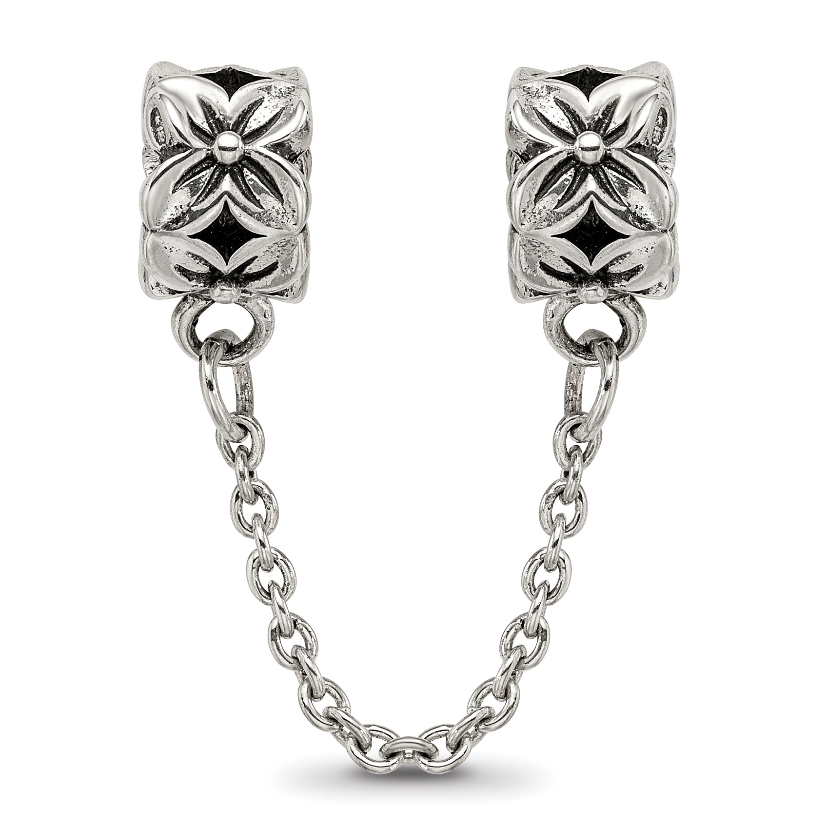Sterling Silver 925 Floral Themed Bead with Antiqued Finish Solid Design