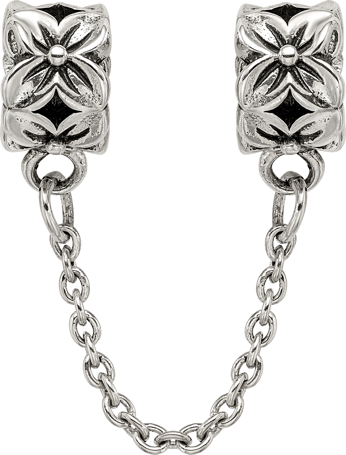 Sterling Silver 925 Floral Themed Bead with Antiqued Finish Solid Design
