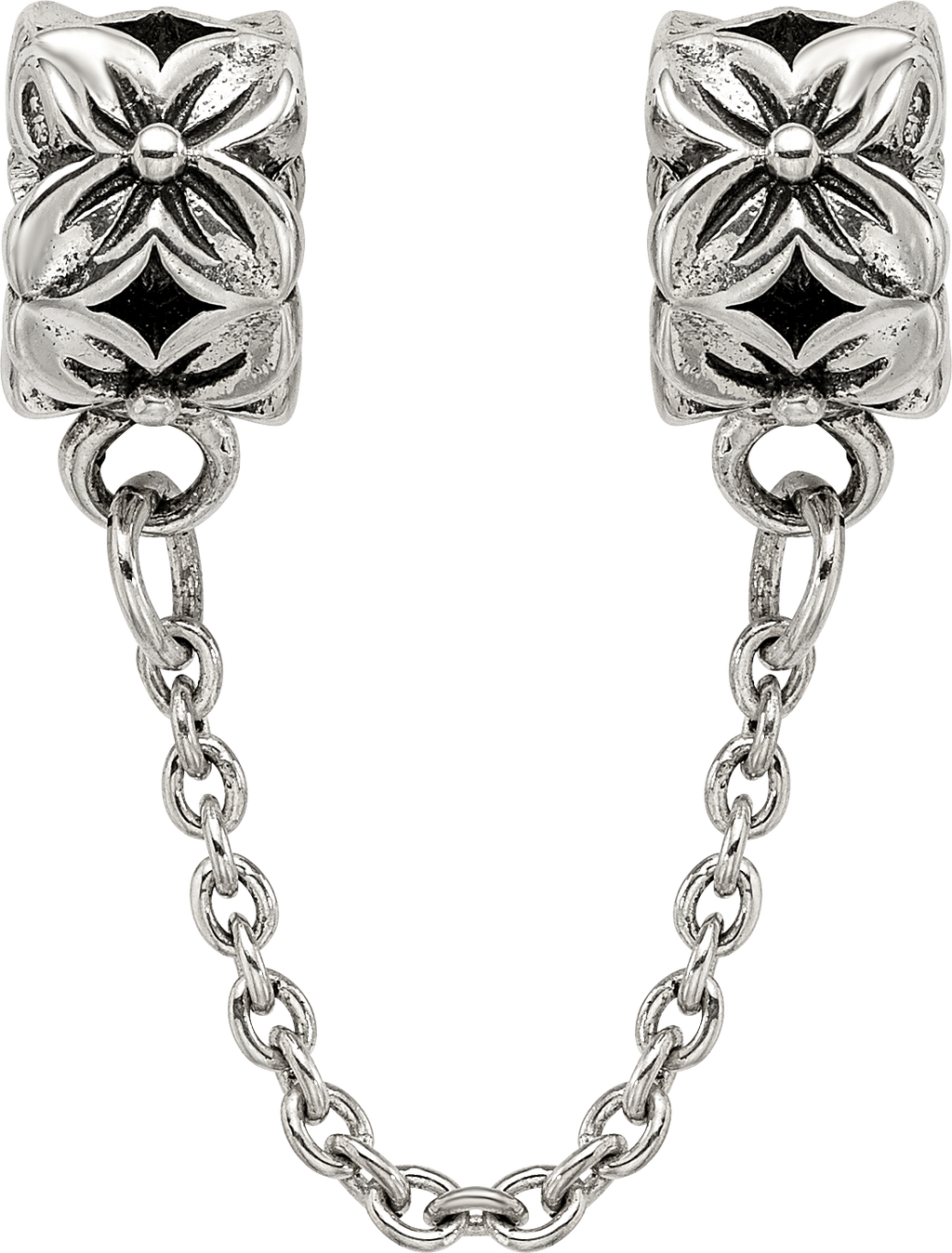 Sterling Silver 925 Floral Themed Bead with Antiqued Finish Solid Design