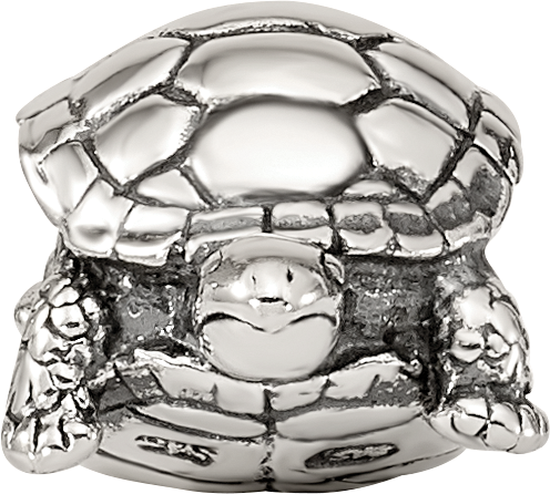 Sterling Silver 925 Turtle Bead with Antiqued Finish Solid Cast Design