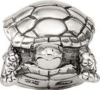 Sterling Silver 925 Turtle Bead with Antiqued Finish Solid Cast Design