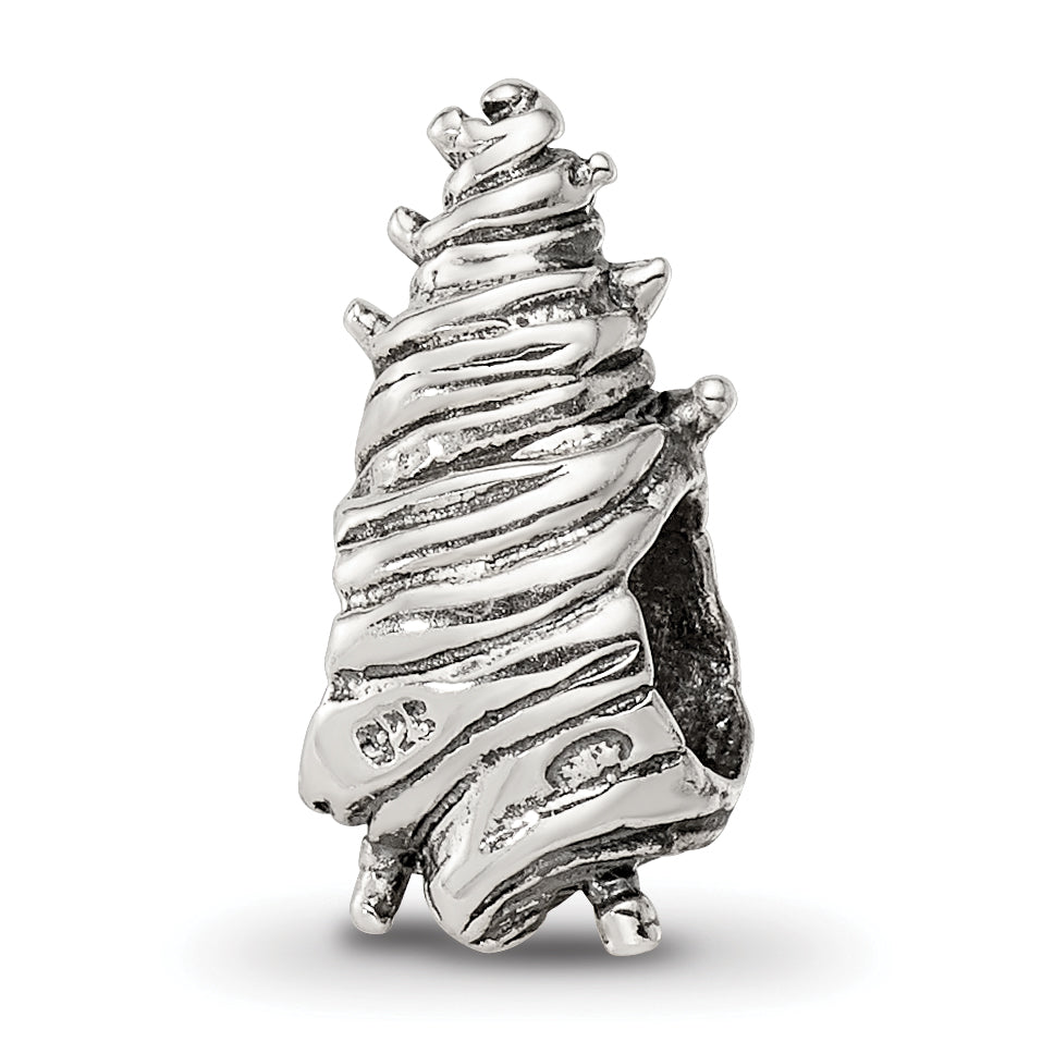Sterling Silver 925 Shell Bead with Antiqued Finish Solid and Casted Design