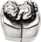 Sterling Silver 925 Baby in Hands Bead with Antiqued Finish