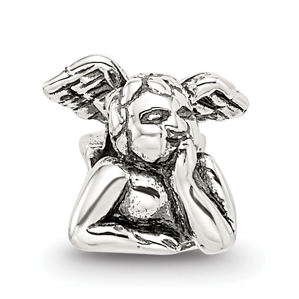 Sterling Silver 925 Kids Angel Bead with Antiqued Finish  Solid Casted Design