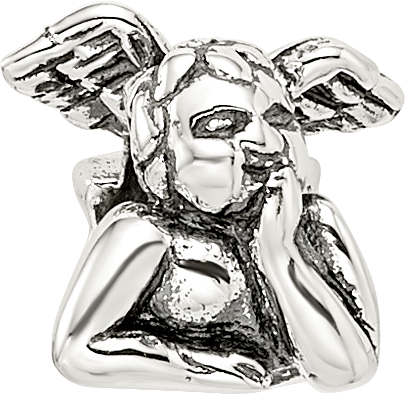 Sterling Silver 925 Kids Angel Bead with Antiqued Finish  Solid Casted Design