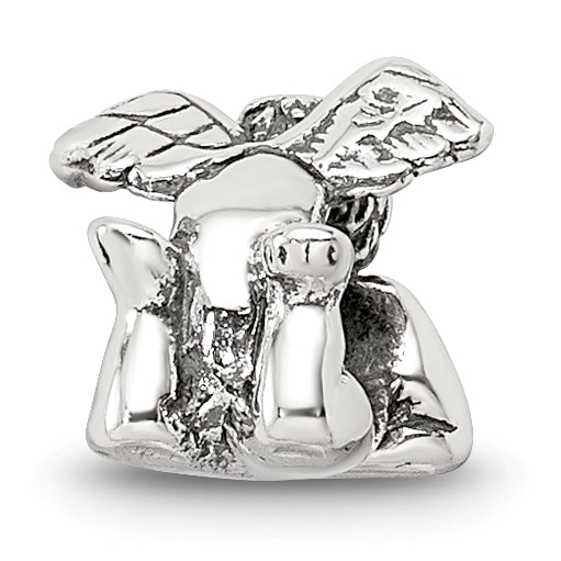 Sterling Silver 925 Kids Angel Bead with Antiqued Finish  Solid Casted Design