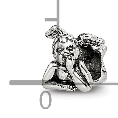 Sterling Silver 925 Kids Angel Bead with Antiqued Finish  Solid Casted Design