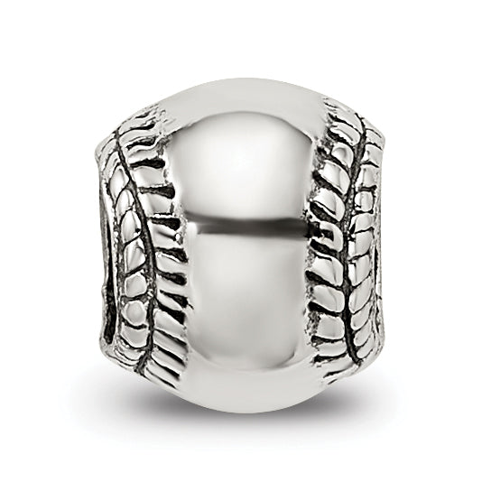 Sterling Silver 925 Kids Softball Bead with Antiqued Finish Solid Design